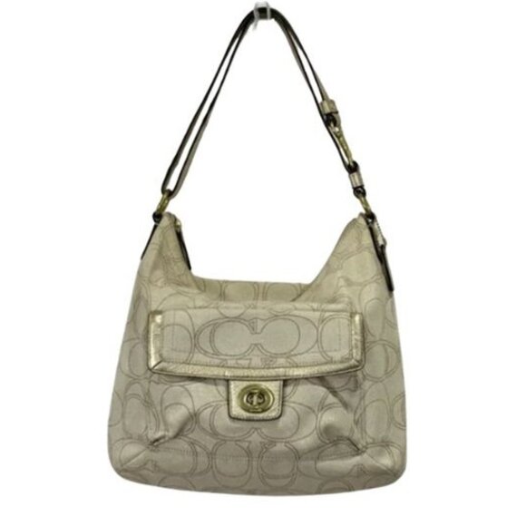 COACH Penelope Linen 2way Strap Turnlock Signature Cream Gold Shoulder Bag COA - Picture 16 of 16